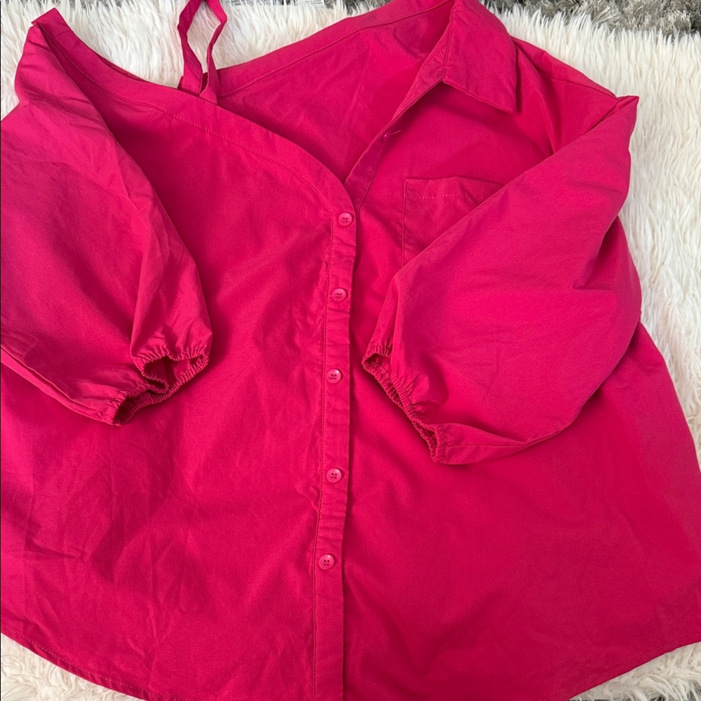 SHEIN Vibrant Pink Button-Down Shirt